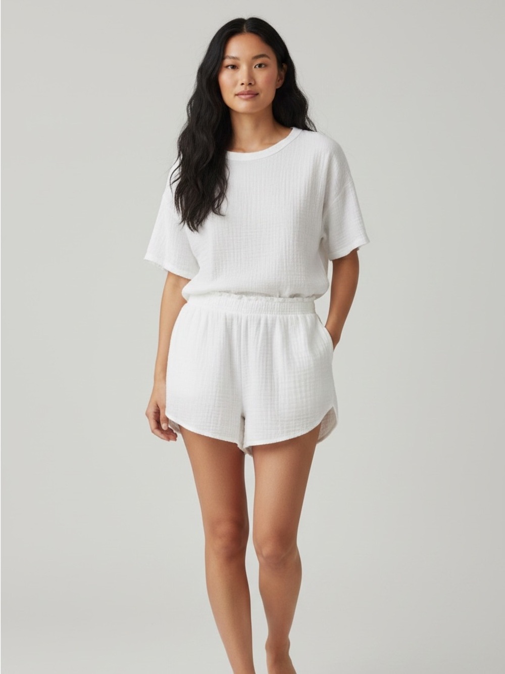 aerie White Gauze High-Waist Lounge Shorts